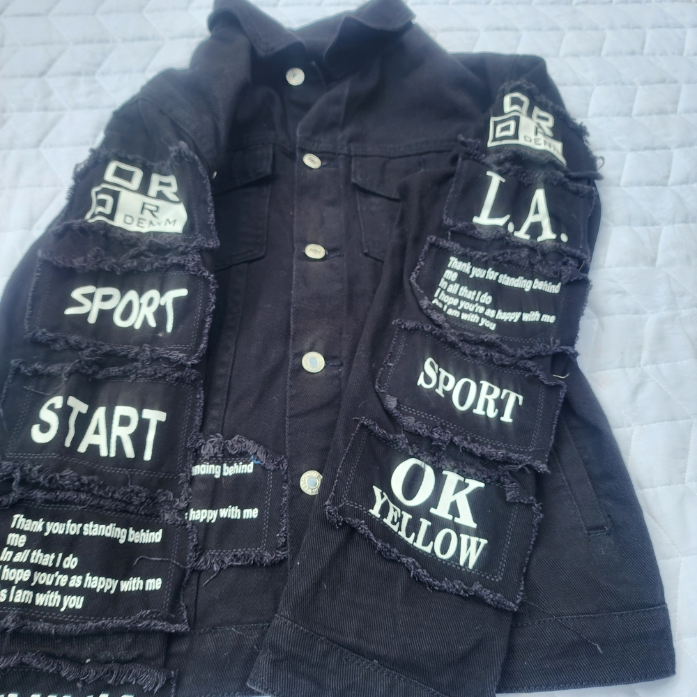 Black Med. Jean Jacket with Patch Details